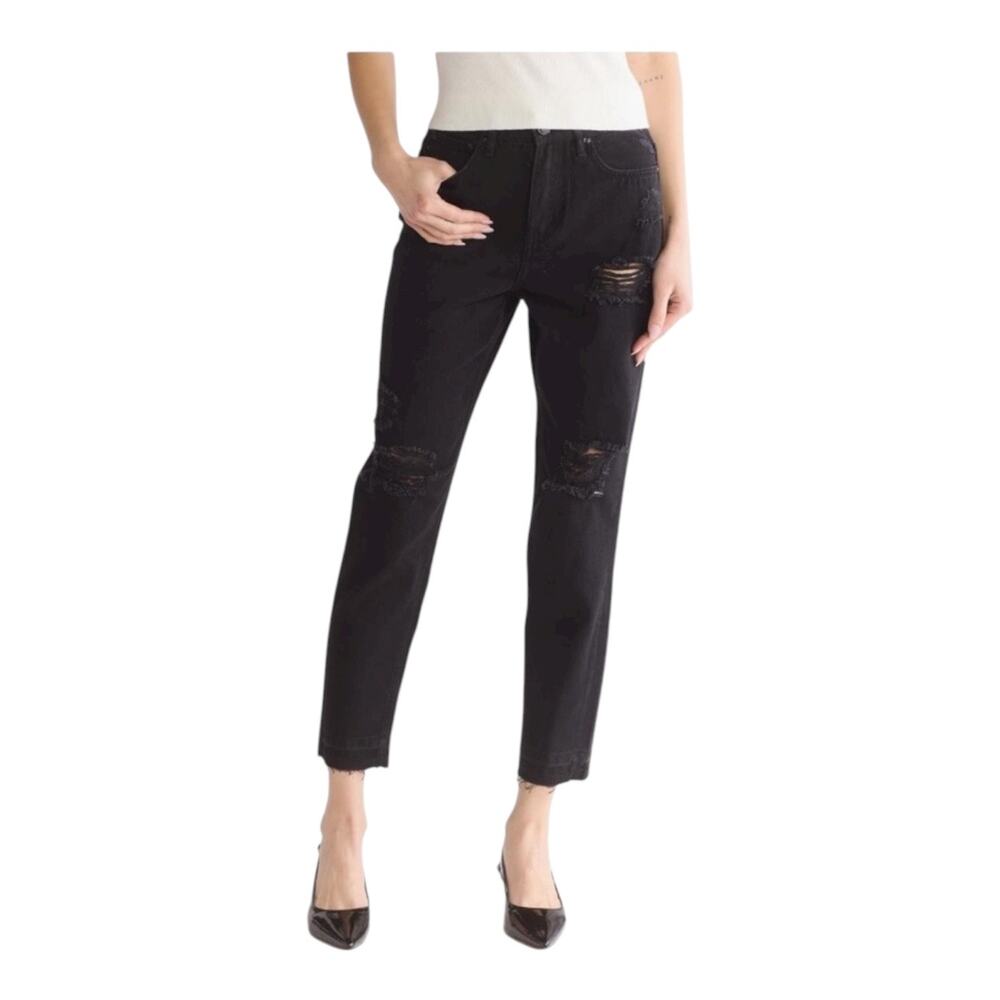 Rebecca Minkoff straight taper distressed jeans black size 25
